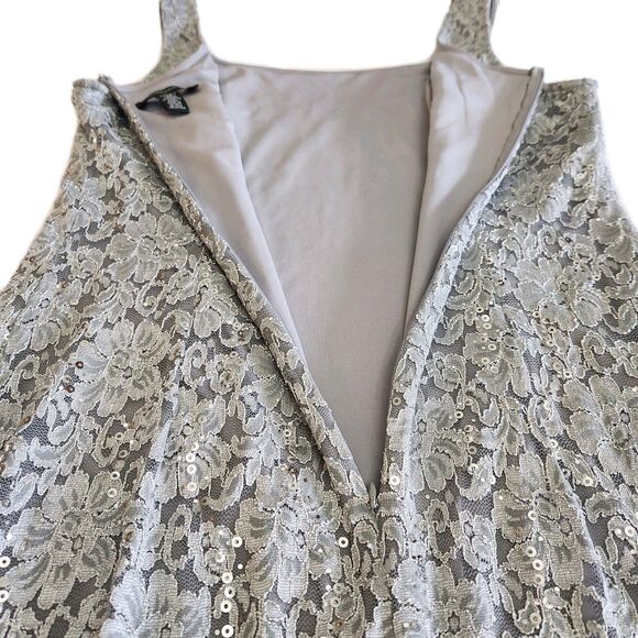 R & M Richards Silver Sequin Lace Stretch Midi Cocktail Wedding Guest Dress SZ14 - Picture 14 of 16